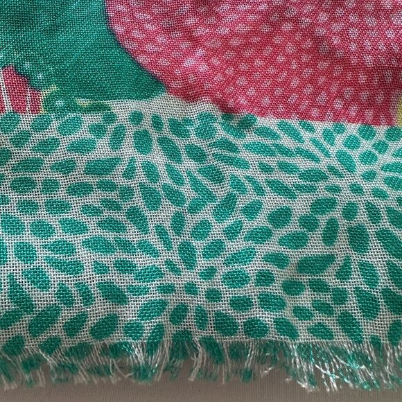 Floral Scarf Oblong Vibrant Flower Pink Navy Frayed Ends Fringe Long Wrap Hijab - Picture 9 of 13